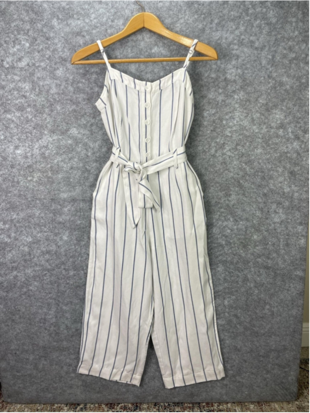 Rails Jumpsuit Womens Medium White Stripe Button Front Belted Wide Leg Cropped